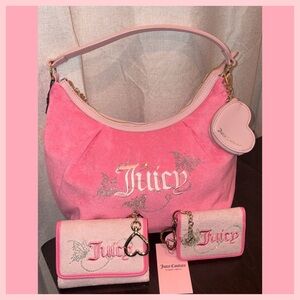 NWT “Juicy Couture” 3pc Pink Lemonade WINGIN IT Hobo Style bundle Purse Set!